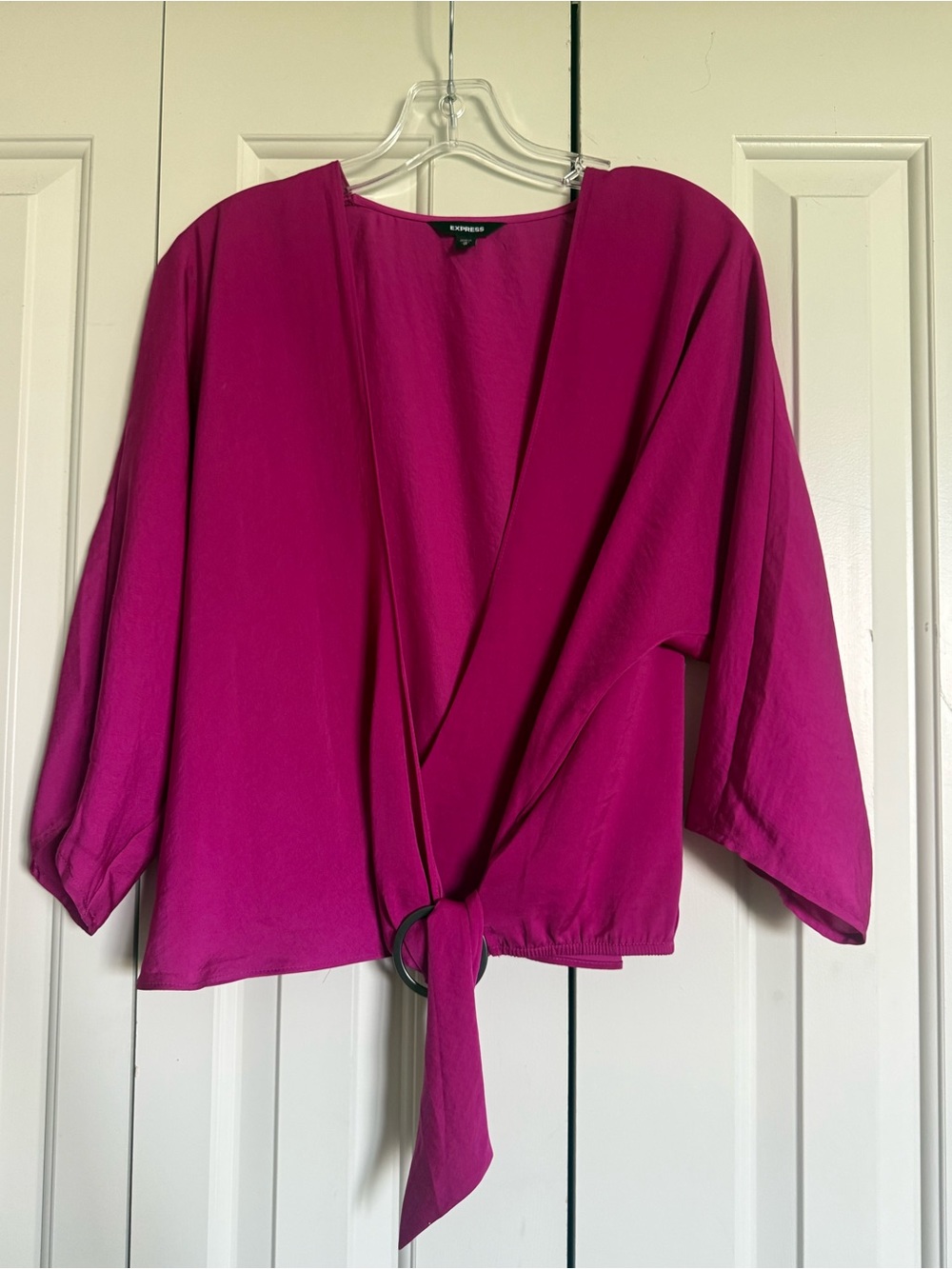 Express Fuchsia Wrap-Front Tie Blouse